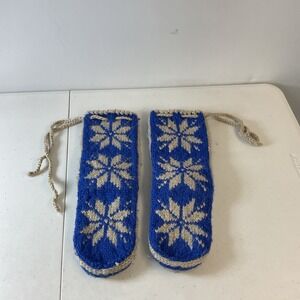 Woolrich Chalet Sock Slippers‎ Wms sz S Blue Snowflake Knit Nordic Fair Isle